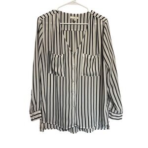 HM Conscious Black White Striped V-Neck Blouse Long Sleeve Top Size 10 Office